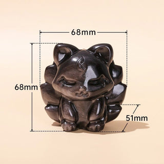Buddha Gift Natural Silver Sheen Obsidian Nine Tailed Fox Protection Home Decoration