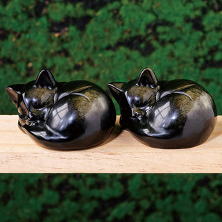 Buddha Gift Natural Gold Sheen Obsidian Sleeping Cat Statue Home Decoration
