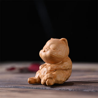 Buddha Gift Mini Cute Sitting Cat Sandalwood Protection Home Decoration