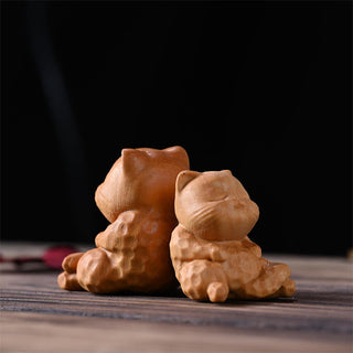 Buddha Gift Mini Cute Sitting Cat Sandalwood Protection Home Decoration