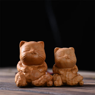 Buddha Gift Mini Cute Sitting Cat Sandalwood Protection Home Decoration