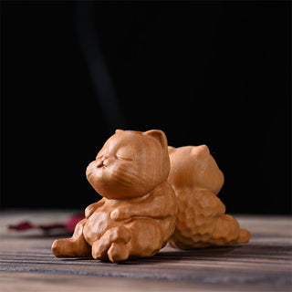 Buddha Gift Mini Cute Sitting Cat Sandalwood Protection Home Decoration