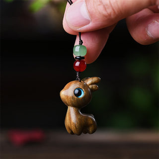Buddha Gift Small Leaf Red Sandalwood Ebony Wood Sandalwood Green Sandalwood Lucky Mini Cat Deer Sooth Phone Hanging Decoration