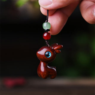 Buddha Gift Small Leaf Red Sandalwood Ebony Wood Sandalwood Green Sandalwood Lucky Mini Cat Deer Sooth Phone Hanging Decoration