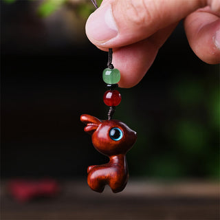 Buddha Gift Small Leaf Red Sandalwood Ebony Wood Sandalwood Green Sandalwood Lucky Mini Cat Deer Sooth Phone Hanging Decoration