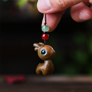 Buddha Gift Small Leaf Red Sandalwood Ebony Wood Sandalwood Green Sandalwood Lucky Mini Cat Deer Sooth Phone Hanging Decoration