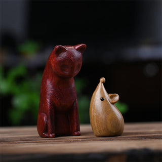 Buddha Gift Small Cat Mouse Green Sandalwood African Red Rosewood Peace Home Decoration