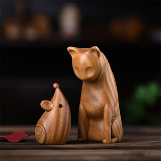 Buddha Gift Small Cat Mouse Green Sandalwood African Red Rosewood Peace Home Decoration