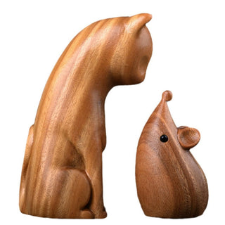 Buddha Gift Small Cat Mouse Green Sandalwood African Red Rosewood Peace Home Decoration