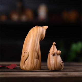 Buddha Gift Small Cat Mouse Green Sandalwood African Red Rosewood Peace Home Decoration