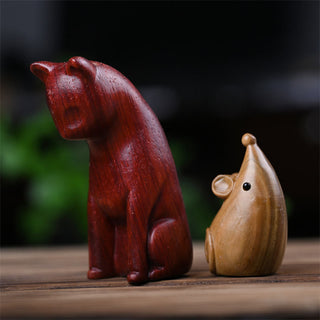Buddha Gift Small Cat Mouse Green Sandalwood African Red Rosewood Peace Home Decoration