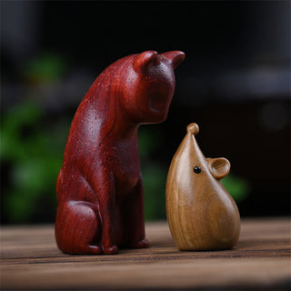 Buddha Gift Small Cat Mouse Green Sandalwood African Red Rosewood Peace Home Decoration