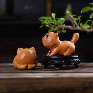 Buddha Gift Small Cute Confident Sleeping Cat Sandalwood Healing Home Decoration