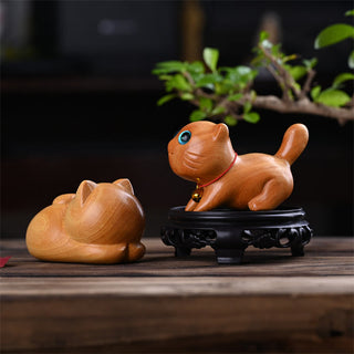 Buddha Gift Small Cute Confident Sleeping Cat Sandalwood Healing Home Decoration