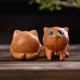 Buddha Gift Small Cute Confident Sleeping Cat Sandalwood Healing Home Decoration