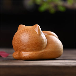 Buddha Gift Small Cute Confident Sleeping Cat Sandalwood Healing Home Decoration