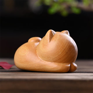 Buddha Gift Small Cute Confident Sleeping Cat Sandalwood Healing Home Decoration