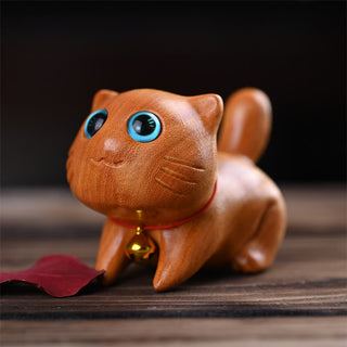 Buddha Gift Small Cute Confident Sleeping Cat Sandalwood Healing Home Decoration