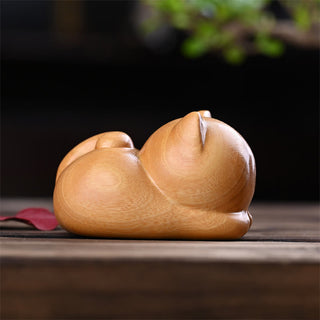Buddha Gift Small Cute Confident Sleeping Cat Sandalwood Healing Home Decoration