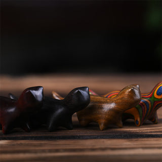 Buddha Gift Green Sandalwood Small Leaf Red Sandalwood Ebony Wood Rainbow Wood Lucky Mini Walking Cat Positive Decoration