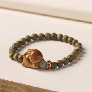 Buddha Gift Green Sandalwood Gold Sandalwood Cute Rabbit Positive Bracelet