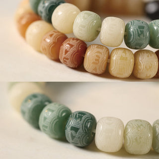 Buddha Gift Bodhi Seed Om Mani Padme Hum Carved Silver Sheen Obsidian Cat Head Wisdom Bracelet