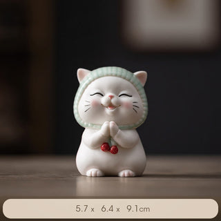 Buddha Gift Lucky Cute Cat In Scarf Ceramic Figurine Decoration