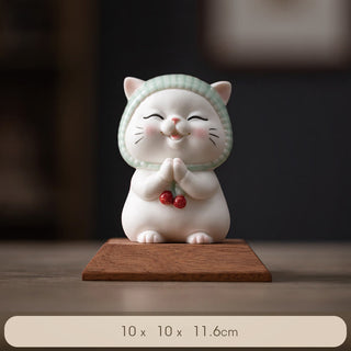 Buddha Gift Lucky Cute Cat In Scarf Ceramic Figurine Decoration