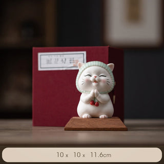 Buddha Gift Lucky Cute Cat In Scarf Ceramic Figurine Decoration