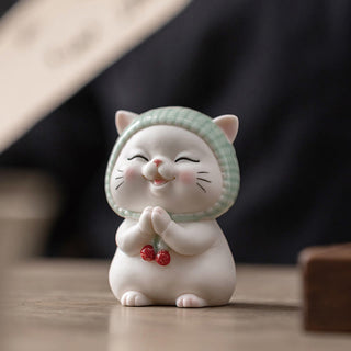 Buddha Gift Lucky Cute Cat In Scarf Ceramic Figurine Decoration