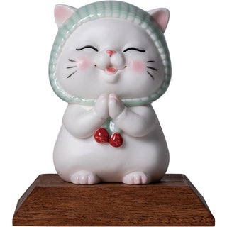 Buddha Gift Lucky Cute Cat In Scarf Ceramic Figurine Decoration
