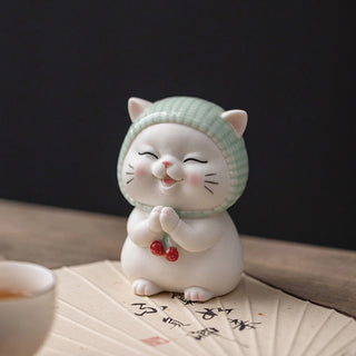 Buddha Gift Lucky Cute Cat In Scarf Ceramic Figurine Decoration