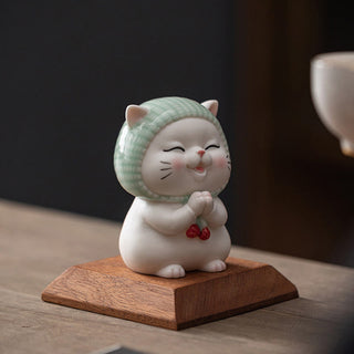 Buddha Gift Lucky Cute Cat In Scarf Ceramic Figurine Decoration