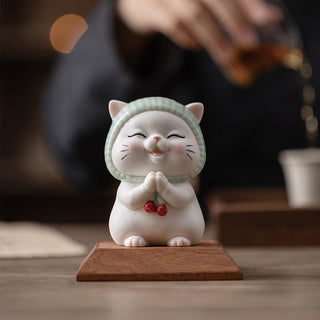 Buddha Gift Lucky Cute Cat In Scarf Ceramic Figurine Decoration