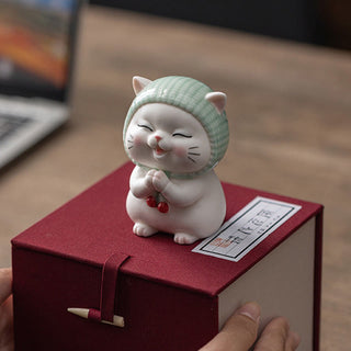 Buddha Gift Lucky Cute Cat In Scarf Ceramic Figurine Decoration