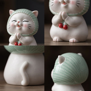Buddha Gift Lucky Cute Cat In Scarf Ceramic Figurine Decoration