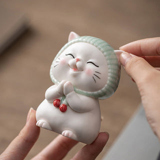 Buddha Gift Lucky Cute Cat In Scarf Ceramic Figurine Decoration