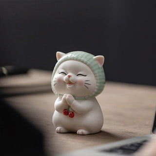 Buddha Gift Lucky Cute Cat In Scarf Ceramic Figurine Decoration