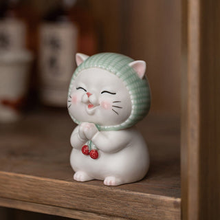 Buddha Gift Lucky Cute Cat In Scarf Ceramic Figurine Decoration