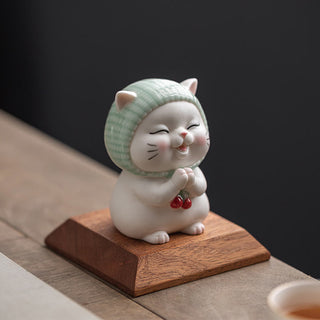 Buddha Gift Lucky Cute Cat In Scarf Ceramic Figurine Decoration