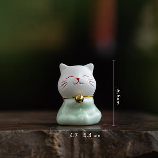 Buddha Gift Mini Lucky Cute Cat Light Green White Ceramic Figurine Decoration