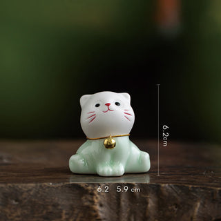 Buddha Gift Mini Lucky Cute Cat Light Green White Ceramic Figurine Decoration