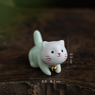 Buddha Gift Mini Lucky Cute Cat Light Green White Ceramic Figurine Decoration