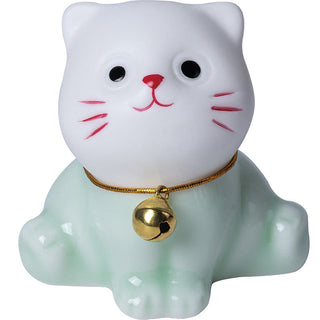 Buddha Gift Mini Lucky Cute Cat Light Green White Ceramic Figurine Decoration