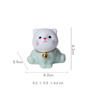 Buddha Gift Mini Lucky Cute Cat Light Green White Ceramic Figurine Decoration