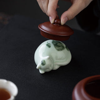 Buddha Gift Mini Lucky Cute Spotted Standing Cat Sleeping Kitten Ceramic Figurine Decoration