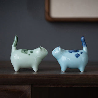 Buddha Gift Mini Lucky Cute Spotted Standing Cat Sleeping Kitten Ceramic Figurine Decoration