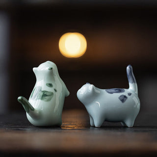 Buddha Gift Mini Lucky Cute Spotted Standing Cat Sleeping Kitten Ceramic Figurine Decoration