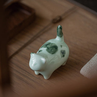 Buddha Gift Mini Lucky Cute Spotted Standing Cat Sleeping Kitten Ceramic Figurine Decoration
