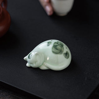 Buddha Gift Mini Lucky Cute Spotted Standing Cat Sleeping Kitten Ceramic Figurine Decoration